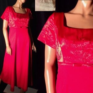VTG Y2K FOREVER YOURS Red ShortSleeve Empire Waist MOB Bridesmaid Formal Gown~14